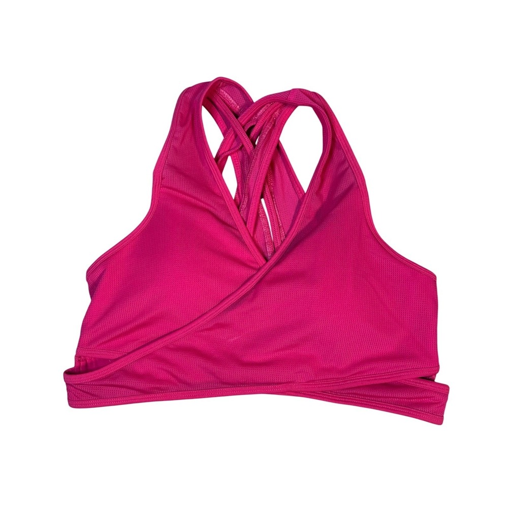 Fabletics Pink Mesh Wrap Front Strappy Back Sports Bra Large
